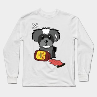 Funny Schnauzer Spills a jar of BBQ Sauce Long Sleeve T-Shirt